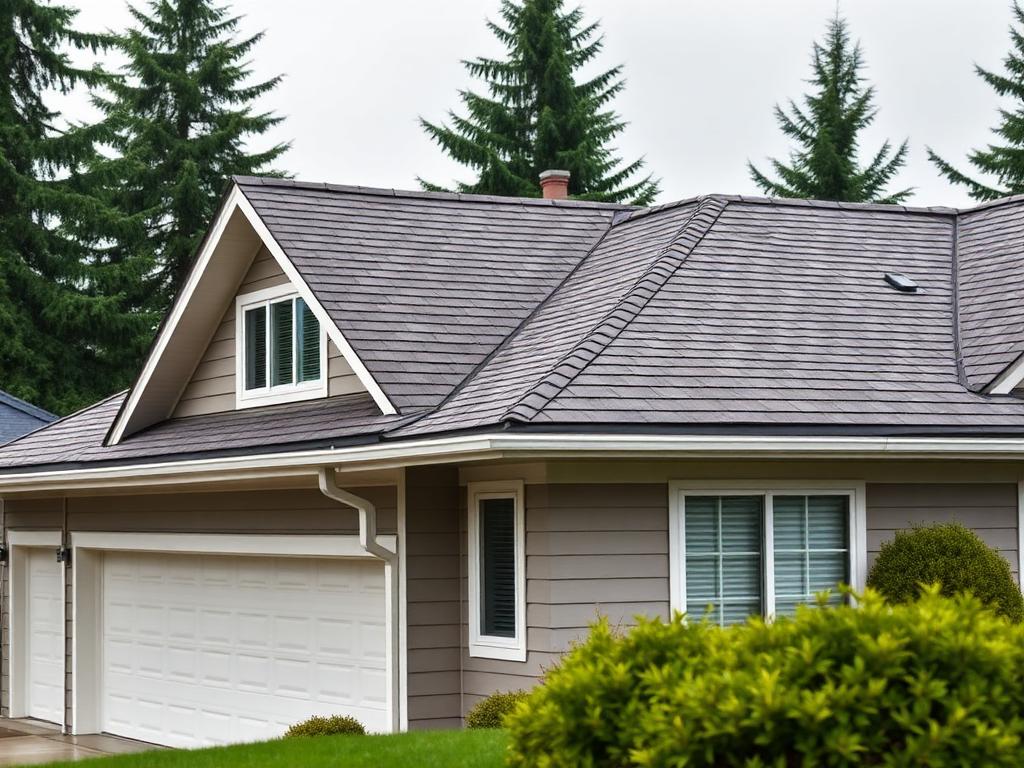 Freshly completed architectural composition shingle roof on a Pacific Northwest home, viewed from the street